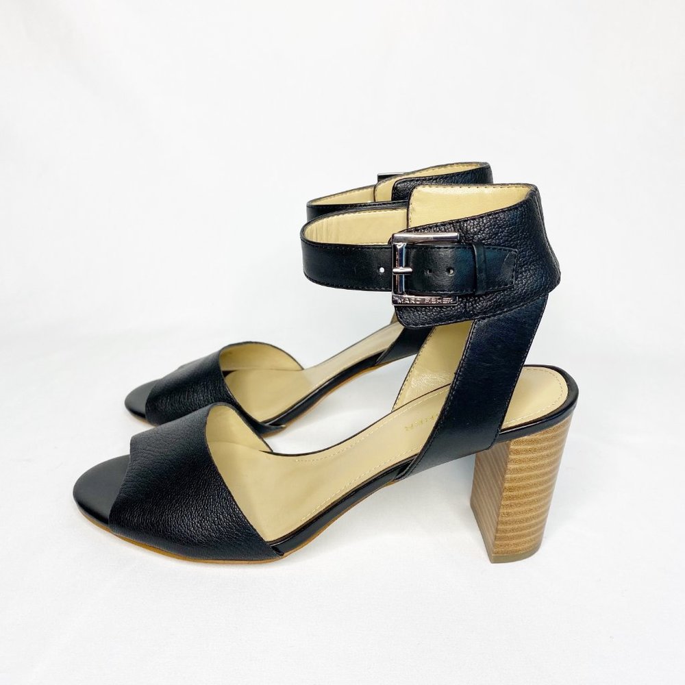 Marc Fisher Genette Leather Block Heel Ankle Strap Sandals Black Size 8.5